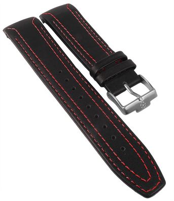 Jacques Lemans | Uhrenarmband Leder schwarz rote Kontrastnaht | U-37E