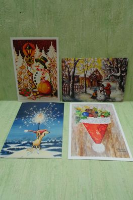 4 alte mundgemalte Postkarten Weihnachten Schneemann.... neuwertig MFK