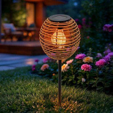 Solar Garten Stecker Rattan Kugel - 52cm - Blumen Beet LED Deko Leuchte warmweiß