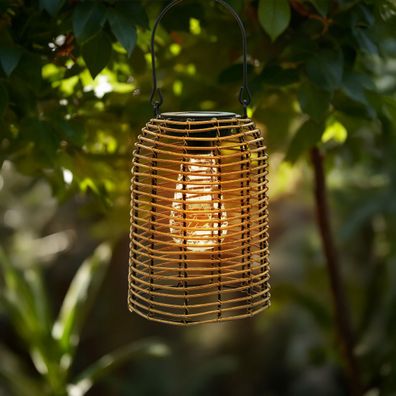 Solar Hänge Leuchte Rattan - 20cm - Garten Tisch Leuchte LED Deko Lampe warmweiß