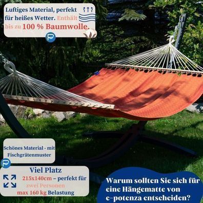 Potenza Outdoor Hängematte mit Gestell für 2 Personen I Stabhängematte 215x140, 160kg