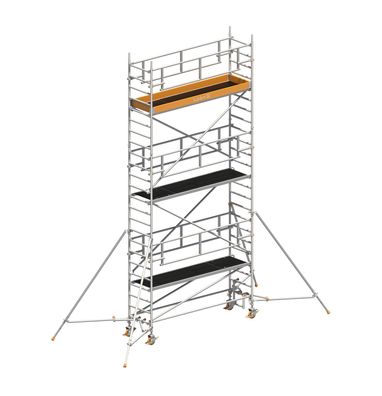 Layher Rollgeruest Uni Standard P2 Safety Plus mit Doppelgelaender und Gerueststuetz