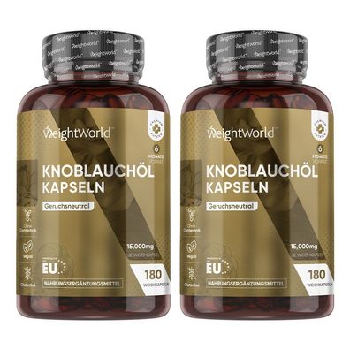 Knoblauch Weichkapseln - 15.000mg (500:1 Extrakt) - 180 Kapseln - 2 Flaschen