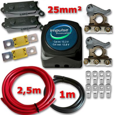 Zweitbatterieset BSR140-12 | Automatik Trennrelais 12V | 3,5m 25mm² Cu-Kabelsatz