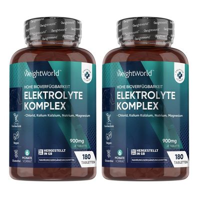 Elektrolyte Tabletten 900mg mit Magnesium, Kalzium, Kalium - 180Stük - 2 Flaschen