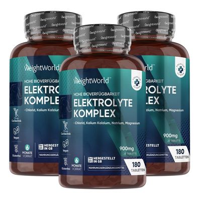 Elektrolyte Tabletten 900mg mit Magnesium, Kalzium, Kalium - 180Stük - 3 Flaschen