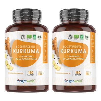 BIO Kurkuma Kapseln 180 Kapseln - 2 Flaschen - WeightWorld