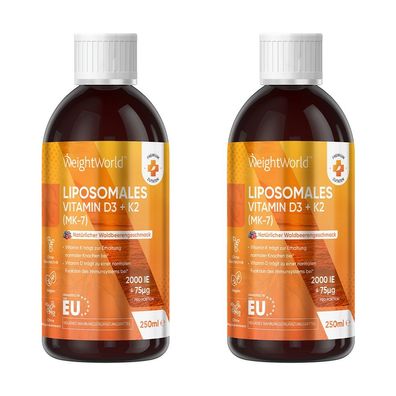 Liposomales Vitamin D3 K2 Tropfen - 2000IE Vitamin D3 + 75 mcg vit K2 MK-7-2 Flaschen