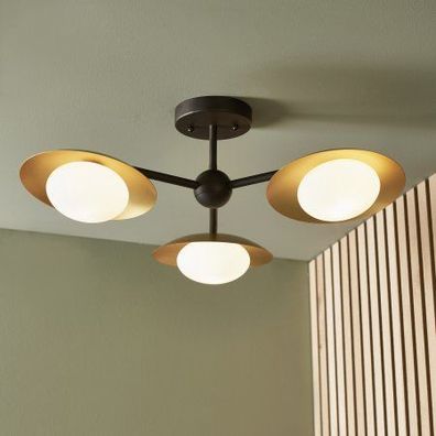 ENDON 92034 Ruffle Deckenleuchte 3-flammig Gold Bronze dunkel Opalglas
