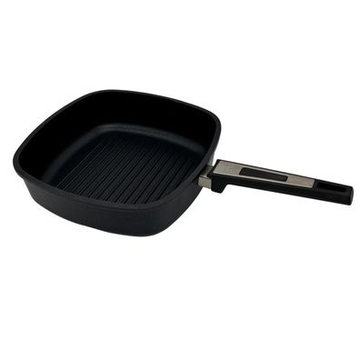 SKK Grillpfanne 26cm eckig Hochrandpfanne Aluguss Antihaft beschichtet Eckpfanne