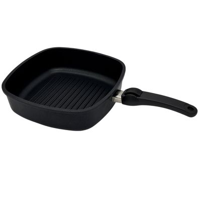 SKK Grillpfanne 26x26 cm eckig Hochrandpfanne Aluguss Antihaft & Griff abnehmbar