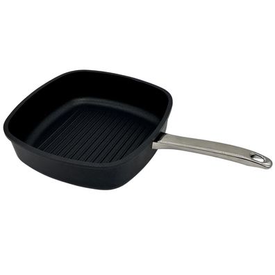 SKK Grillpfanne 26x26 cm eckig Hochrandpfanne Aluguss Antihaft & Edelstahlgriff