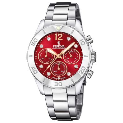 Festina Damen Uhr Chrono Boyfriend F20603-2 Edelstahl, rot