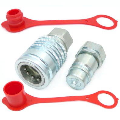 Hydraulik Kupplung BG3 Set Innengewinde 1/2" Zoll Stecker + Muffe + Schutzkappe Rot