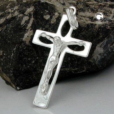 Anhänger 29x17mm Kreuz mit Jesus durchbrochen glänzend Silber 925 Neuware Händler