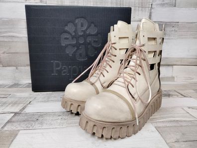 Papucei Damen Sommer Stiefelette zum schnüren Plateausohle Schaft durchbrochen beige