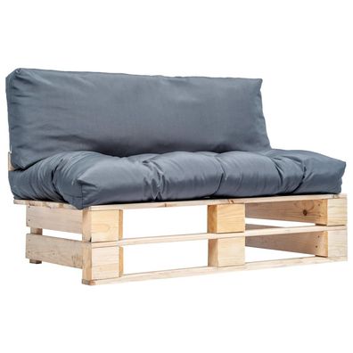 vidaXL Outdoor-Sofa Paletten mit Kissen in Grau Kiefernholz