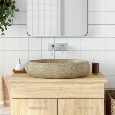 vidaXL Aufsatzwaschbecken Sandfarben Oval 59x40x15 cm Keramik