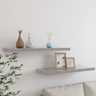 vidaXL Schweberegale 2 Stk. Betongrau 80x23,5x3,8 cm MDF