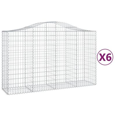 Gabionen mit Hochbogen 6 Stk. 200x50x120/140cm Verzinktes Eisen