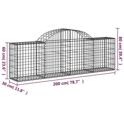 Gabionen mit Hochbogen 13 Stk. 200x30x60/80 cm Verzinktes Eisen