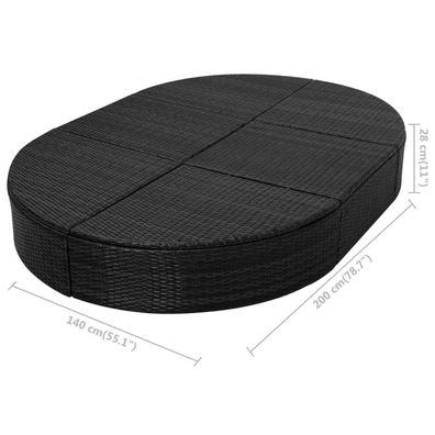 Outdoor-Lounge-Bett mit Polster Poly Rattan Schwarz