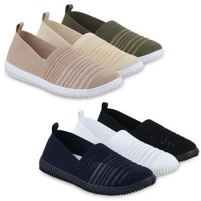 VAN HILL Damen Slip Ons Slippers Bequeme Strick Stoff Freizeit Schuhe 841670