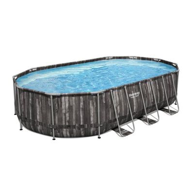 Power Steel Holz-Optik 6,10m x 3,66m x 1,22 m Oval Pool Set, dunkelgrau