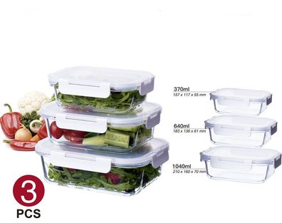 Frischhaltedosen Set Glas 3tlg Vorrats Dosen Behälter Lunchbox Mikrowelle Ofen