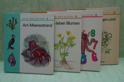4x Meine erste Bücherei Brönner Verlag 1971/72 Meeresstrand Blumen Zahlen Schlangen