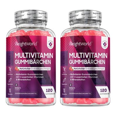 Multivitamin Gummibärchen - 120 Gummies mit 13 Vitaminen & Mineralstoffen-2 Flaschen