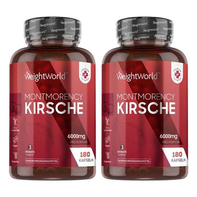 Montmorency Sauerkirschen Kapseln 6000mg - 180 Stück - 3 Monate Vorrat - 2 Flaschen