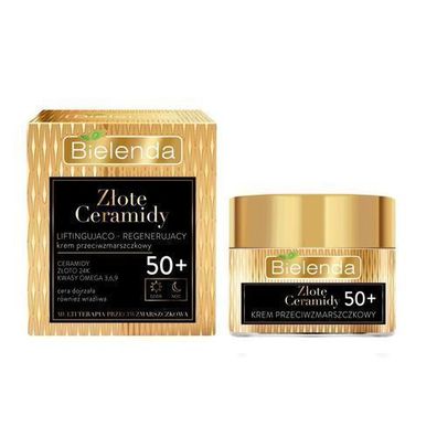 Bielenda Goldene Ceramide, Straffende Anti-Falten Pflegecreme 50+ - 50ml Tages- und N