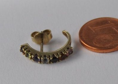 Einzel Ohrring Creole Regenbogen Citrin Amethyst Peridot Topas 585 Gold