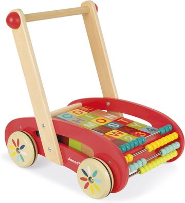 Janod Lauflernwagen Tatoo Abc Buggy Wooden Walker für Kinder rot