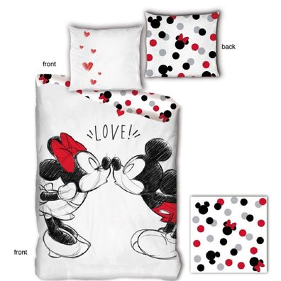 Disney Mickey & Minnie Bettwäsche-Set – 140x200 cm, Microfaser + 65x65 cm Kissenbe