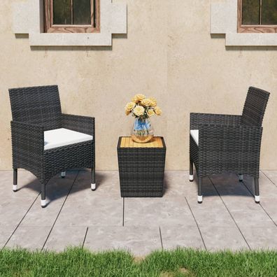 vidaXL 3-tlg. Bistro-Set Poly Rattan und Massivholz Schwarz