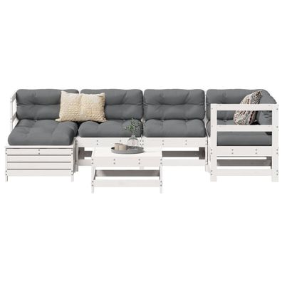 vidaXL 7-tlg. Garten-Sofagarnitur Weiß Massivholz Kiefer