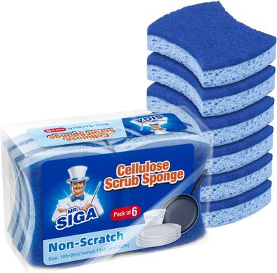 MR. SIGA Zellulose-Schwamm, Kratzefrei, Spélschwamm fér Kéche im 12er-Pack