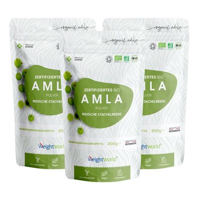 Bio Amla Beeren Pulver - 200g Indische Stachelbeere - Bio Zertifiziert - 3 Pack