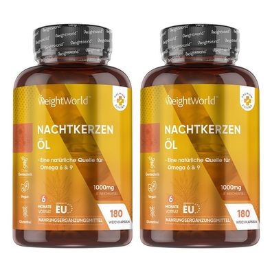 Nachtkerzenöl Kapseln vegan mit Omega 6 & 9 Fettsäuren- 180 kaltgepresste- 2 Flaschen