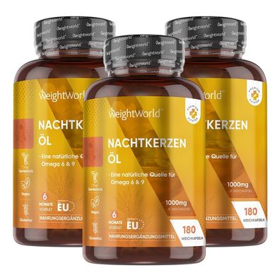 Nachtkerzenöl Kapseln vegan mit Omega 6 & 9 Fettsäuren- 180 kaltgepresste- 3 Flaschen