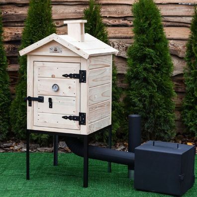 QLS Holzräucherei 60 cm Set Räucherkammer aus Fichte Tragbar Garten Outdoor 11144