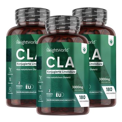 CLA Kapseln - 3000 mg CLA pro Tagesmenge - 180 Softgels - 3 Flaschen