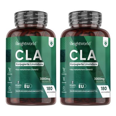 CLA Kapseln - 3000 mg CLA pro Tagesmenge - 180 Softgels - 2 Flaschen