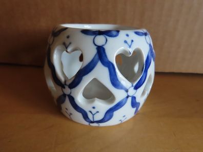 Teelichthalter oder Stövchen für Tasse weiß blaues Muster ca. 5,6 cm H