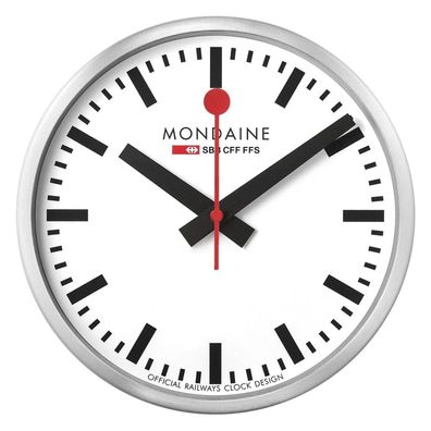 Mondaine Wanduhr WiFi stop2go Silberfarben/Weiß 25 cm MSM.25S11