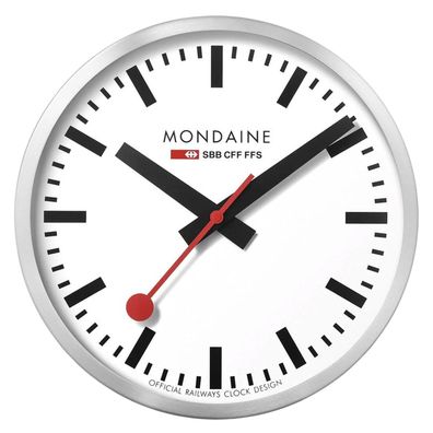 Mondaine Wanduhr Groß Silberfarben/Weiß 40 cm A995. CLOCK.16SBB