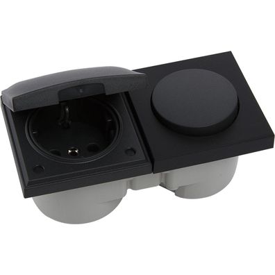 Berker Integro Pure Schalter/Deckel schwarz matt + Steckdose schwarz
