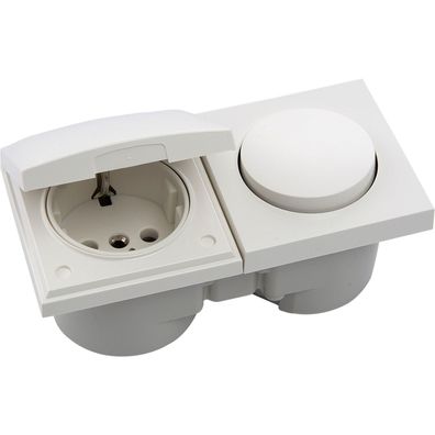Berker Integro Pure Schalter/Deckel polarweiß glänzend + Steckdose polarweiß